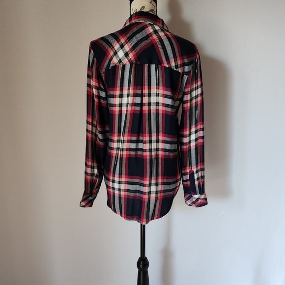 Rails Hunter Fuschia Plaid Button-Down Shirt Long Sleeve Pink Navy Metallic - Picture 7 of 12